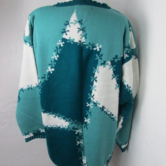 VINTAGE 90's Forenza Sweater Women's L Oversized Fit Green Teal Geometric - Picture 3 of 6